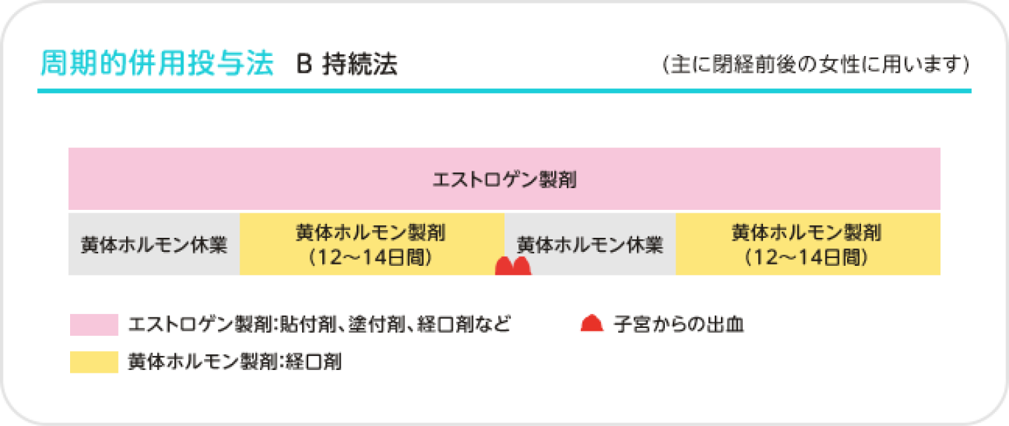 ホルモン補充療法（HRT）周期的併用投与法 B 持続法 解説図